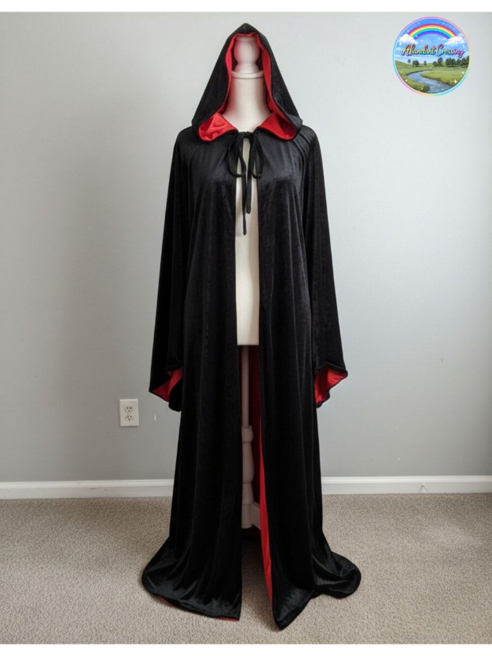 Velvet Wizard Robe Satin Lined Hood & Sleeves Halloween Costume